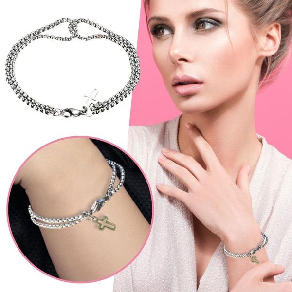 link, chain simple cross pendant double layers bracelet punk style exquisite alloy woven lover gift for 21813, Black
link, chain simple cross pendant double layers bracelet punk style exquisite alloy woven lover gift for 21813, Black