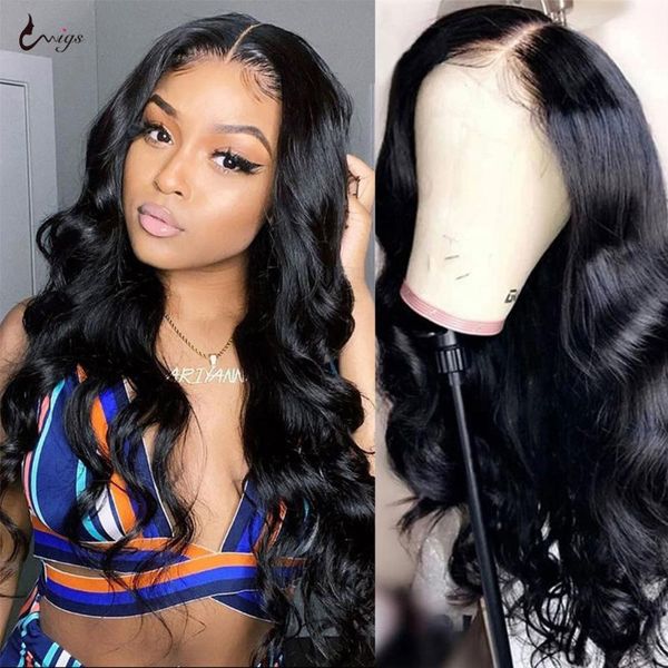 lace wigs uwigs body wave front wig 4x4 closure human hair for women transparent, Black;brown