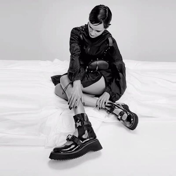 high shoes thick soled metal boots hollow work women's casual platform, Black
high shoes thick soled metal boots hollow work women's casual platform, Black