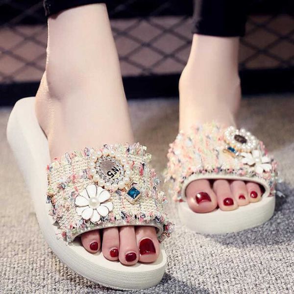 women sandals summer platform shoes pearl comfortable flower string bead slipper casual beach s161 210625, Black
women sandals summer platform shoes pearl comfortable flower string bead slipper casual beach s161 210625, Black