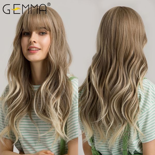 long wavy synthetic wigs with bangs ombre light ash brown blonde wig for women cosplay daily party high temperature fiber, Black
long wavy synthetic wigs with bangs ombre light ash brown blonde wig for women cosplay daily party high temperature fiber, Black