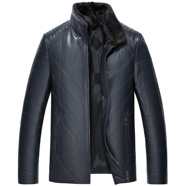 men's leather & faux genuine winter collar real sheepskin men warm down jacket plus size veste homme 1962 my1960, Black
men's leather & faux genuine winter collar real sheepskin men warm down jacket plus size veste homme 1962 my1960, Black