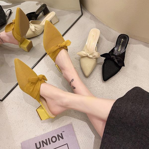 high-heeled shoes lady med ladies' slippers butterfly-knot pointed toe slipers women square heel luxury slides female mule soft, Black
high-heeled shoes lady med ladies' slippers butterfly-knot pointed toe slipers women square heel luxury slides female mule soft, Black