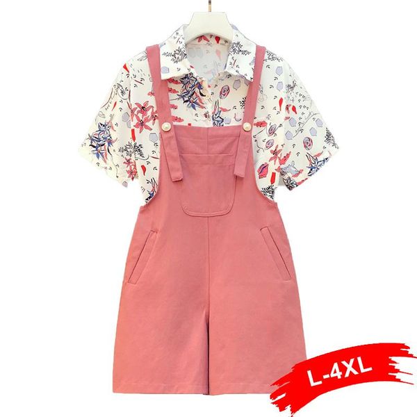 women plus size sweet pink short jumpsuits+foral print blouse 2 pieces suits 4xl 5xl korean summer girls overalls sets two piece dress, White
women plus size sweet pink short jumpsuits+foral print blouse 2 pieces suits 4xl 5xl korean summer girls overalls sets two piece dress, White