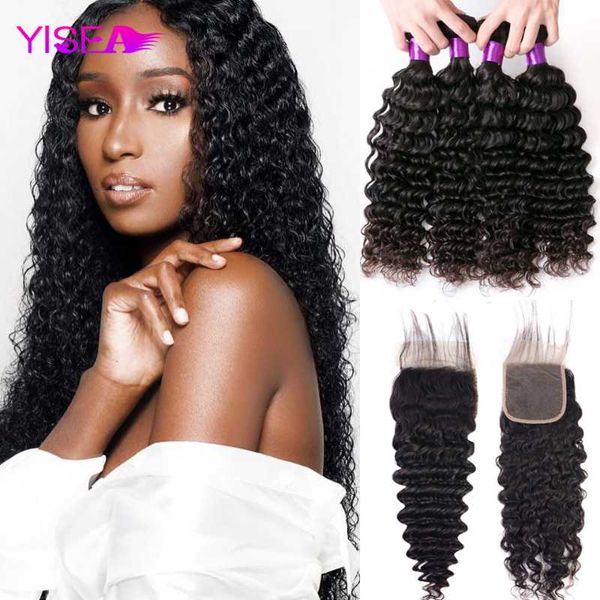 human hair bulks yisea deep wave bundles with closure peruvian remy 100% lace, Black
human hair bulks yisea deep wave bundles with closure peruvian remy 100% lace, Black