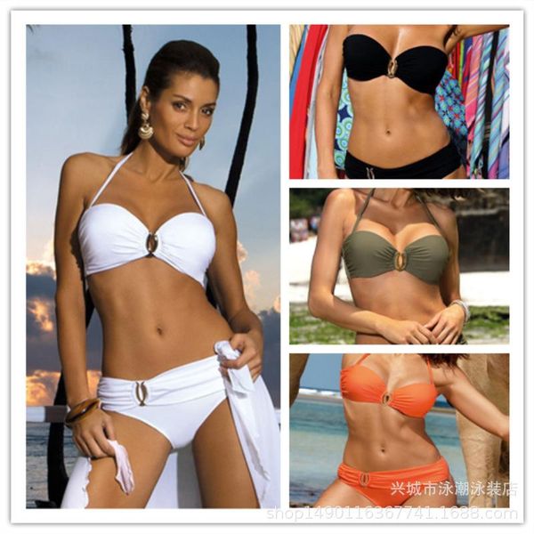 women's swimwear fashion split solid color u-shaped bikini swimsuit suit female push-up beachwear swimming open back, White;black
women's swimwear fashion split solid color u-shaped bikini swimsuit suit female push-up beachwear swimming open back, White;black