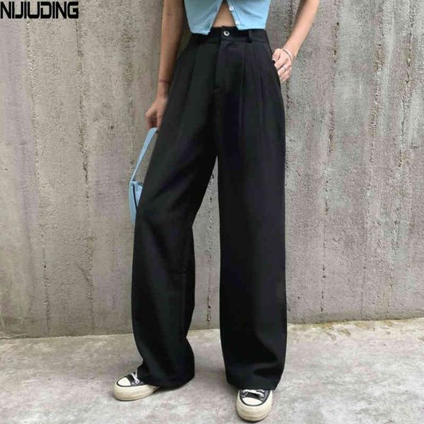 women loose straight pants spring summer solid casual high waist elegant suit female long trousers mujer pantalon 210514, Black;white
women loose straight pants spring summer solid casual high waist elegant suit female long trousers mujer pantalon 210514, Black;white