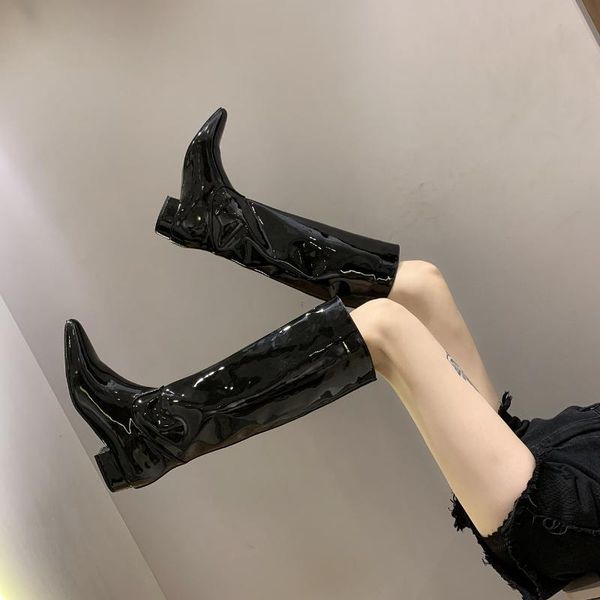 boots 2021 fashion pu leather slip-on women shoes high heels knee-high rain winter pointed toe square heel botas mujer, Black
boots 2021 fashion pu leather slip-on women shoes high heels knee-high rain winter pointed toe square heel botas mujer, Black