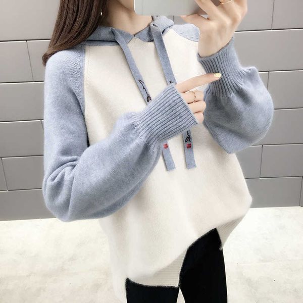 women's sweaters korean style autumn hooded knitted female spring pullovers lantern sleeve with lace up patchwork jumpers d4nc, White;black
women's sweaters korean style autumn hooded knitted female spring pullovers lantern sleeve with lace up patchwork jumpers d4nc, White;black