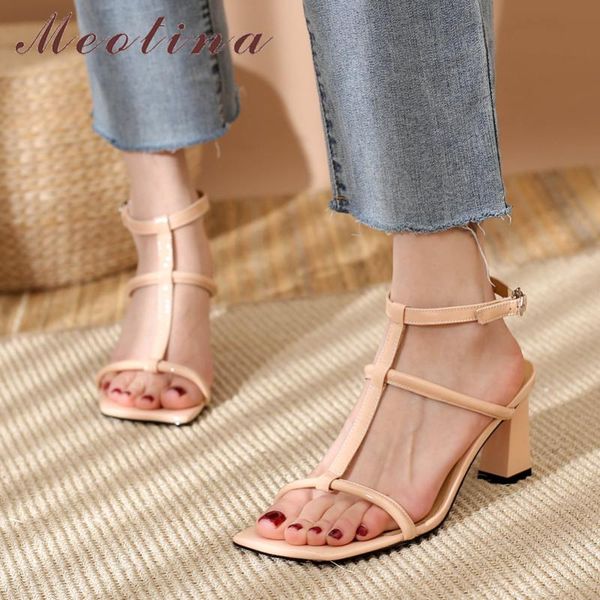 meotina shoes genuine leather sandals patent high heel narrow band square toe thick ladies footwear dress, Black
meotina shoes genuine leather sandals patent high heel narrow band square toe thick ladies footwear dress, Black
