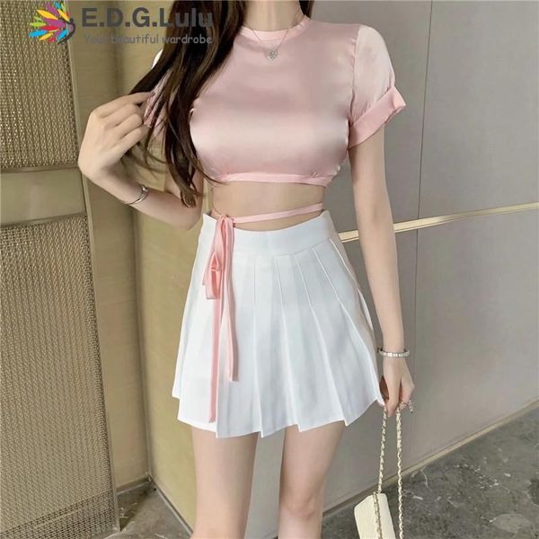 women's t-shirt edglulu o-neck short sleeve navel lace-up crop t shirt summer clothes for women casual solid pink femme 0420, White
women's t-shirt edglulu o-neck short sleeve navel lace-up crop t shirt summer clothes for women casual solid pink femme 0420, White