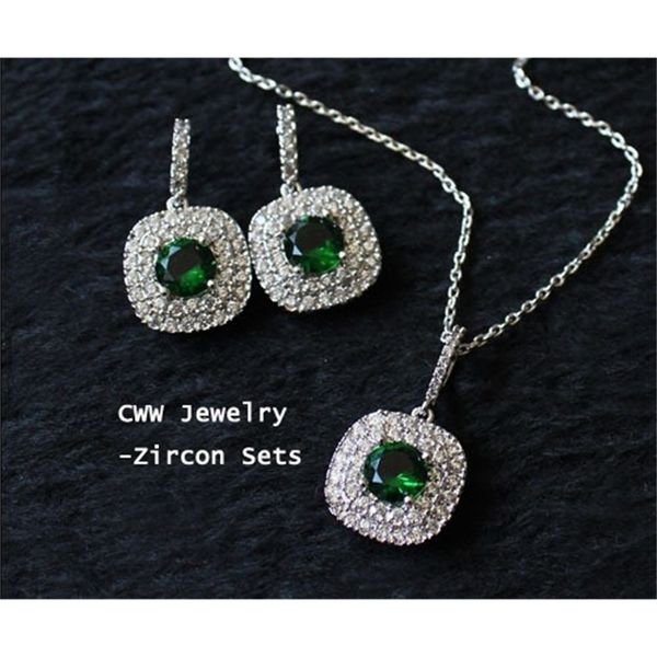 100% fashion cubic zirconia jewelry sets round shape green necklace pendant and earring for women t023 210714, Silver
100% fashion cubic zirconia jewelry sets round shape green necklace pendant and earring for women t023 210714, Silver