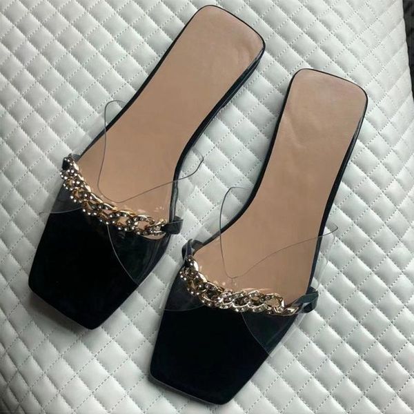 sandals summer shoes chain flats sandalias women fashion transparent low heels square toe slippers chaussure femme, Black
sandals summer shoes chain flats sandalias women fashion transparent low heels square toe slippers chaussure femme, Black