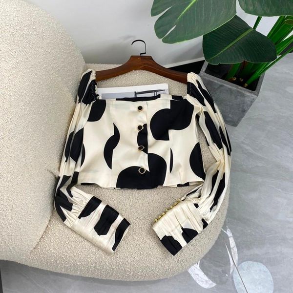 women's blouses & shirts silk summer black polka dot print square collar long sleever women fashion 2021, White
women's blouses & shirts silk summer black polka dot print square collar long sleever women fashion 2021, White