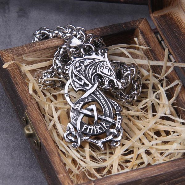 pendant necklaces stainless steel viking dragon with rune and wooden box as men gift never fade, Silver
pendant necklaces stainless steel viking dragon with rune and wooden box as men gift never fade, Silver