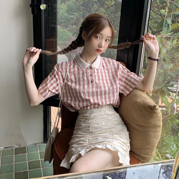 women's t-shirt pink plaid short sleeve t-shirts female summer fashion turn-down collar korean tees clothing sweet style loose, White
women's t-shirt pink plaid short sleeve t-shirts female summer fashion turn-down collar korean tees clothing sweet style loose, White