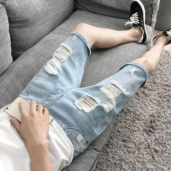 men's jeans summer fashion casual 5 cent denim shorts trend loose shopping holes tied rope washing technology, Blue
men's jeans summer fashion casual 5 cent denim shorts trend loose shopping holes tied rope washing technology, Blue