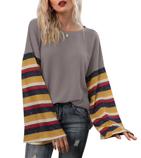 fashion multicolor striped round neck bell sleeves women casual blouse women's blouses & shirts, White
fashion multicolor striped round neck bell sleeves women casual blouse women's blouses & shirts, White
