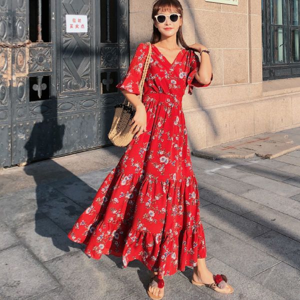 women chiffon dress summer fashion female short sleeve v-neck floral print casual dresses vintage a-line boho vestidos 210423, Black;gray
women chiffon dress summer fashion female short sleeve v-neck floral print casual dresses vintage a-line boho vestidos 210423, Black;gray