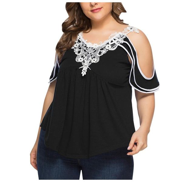 women's t-shirt fashion plus size tiered lace appliques cold shoulder v-neck summer female t shirt short sleeve, White
women's t-shirt fashion plus size tiered lace appliques cold shoulder v-neck summer female t shirt short sleeve, White