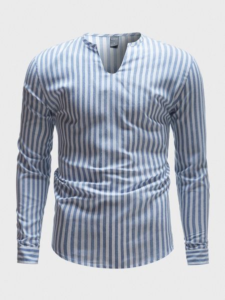 men striped print notched shirt k07r#, White;black 
men striped print notched shirt k07r#, White;black