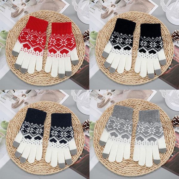 five fingers gloves christmas snowflake cute knitted cycling female accessories breathable jacquard touch screen loving, Blue;gray 
five fingers gloves christmas snowflake cute knitted cycling female accessories breathable jacquard touch screen loving, Blue;gray