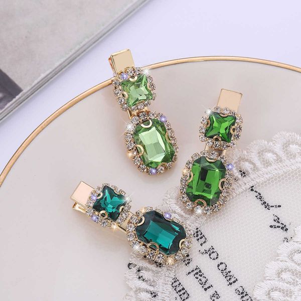 fashion green hairpin exquisite diamond clip headdress, Golden;silver