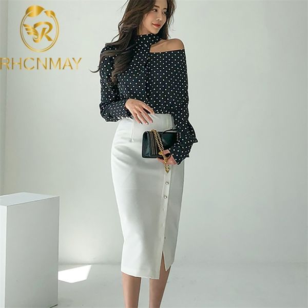 fashion summer women skirt suits off shoulder long sleeve dot blouse + office split bodycon pencil 2 piece set 210506, White
fashion summer women skirt suits off shoulder long sleeve dot blouse + office split bodycon pencil 2 piece set 210506, White