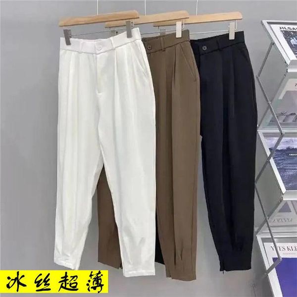 men's pants selling summer ice silk casual loose korean trend thin elastic drape split leg brand clothing, Black
men's pants selling summer ice silk casual loose korean trend thin elastic drape split leg brand clothing, Black
