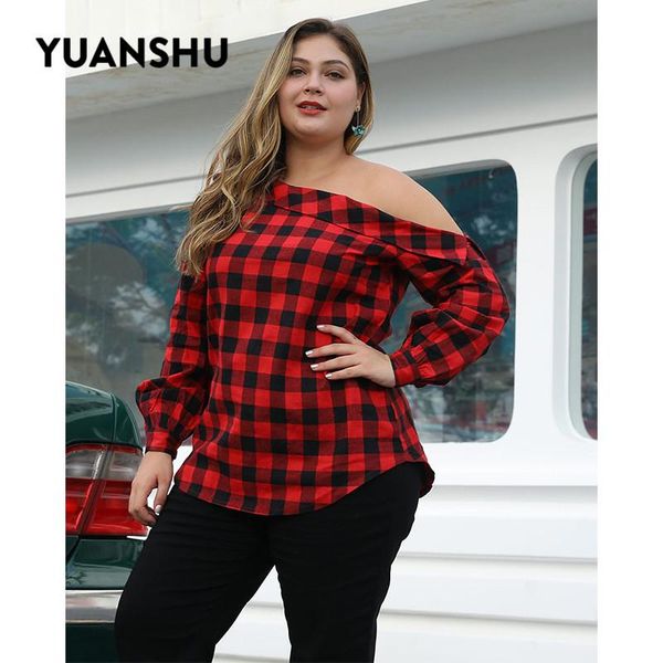 women's blouses & shirts yuanshu off shoulder plaid plus size shirt women skew collar lantern sleeve loose spring autumn large xl-4xl, White
women's blouses & shirts yuanshu off shoulder plaid plus size shirt women skew collar lantern sleeve loose spring autumn large xl-4xl, White