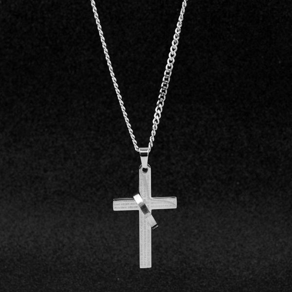 pendant necklaces scripture cross ring necklace stainless steel bible punk long men and women, Silver
pendant necklaces scripture cross ring necklace stainless steel bible punk long men and women, Silver