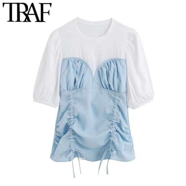 women fashion patchwork drawstring tied blouses vintage o neck short sleeve female shirts blusas chic 210507, White
women fashion patchwork drawstring tied blouses vintage o neck short sleeve female shirts blusas chic 210507, White