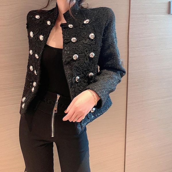 women's jackets korea bowknot double breasted buttons coat women 2021 spring autumn stand collar tweed mujer, Black;brown
women's jackets korea bowknot double breasted buttons coat women 2021 spring autumn stand collar tweed mujer, Black;brown