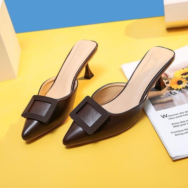 dress shoes pointed women heels temperament buckle design solid color muller summer slippers ladies, Black
dress shoes pointed women heels temperament buckle design solid color muller summer slippers ladies, Black