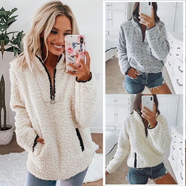 women fleece teddy sweatshirts zipper solid pocket coat winter warm wool zip-up cotton coat outwear casual sweatshirt, Tan;black
women fleece teddy sweatshirts zipper solid pocket coat winter warm wool zip-up cotton coat outwear casual sweatshirt, Tan;black