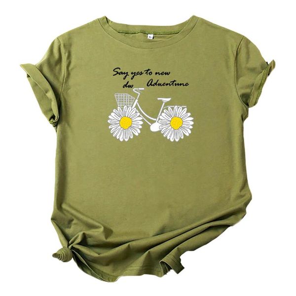 women's t-shirt say yes to t shirt women daisies bicycle graphic tee cotton funny tshirt casual femme, White
women's t-shirt say yes to t shirt women daisies bicycle graphic tee cotton funny tshirt casual femme, White
