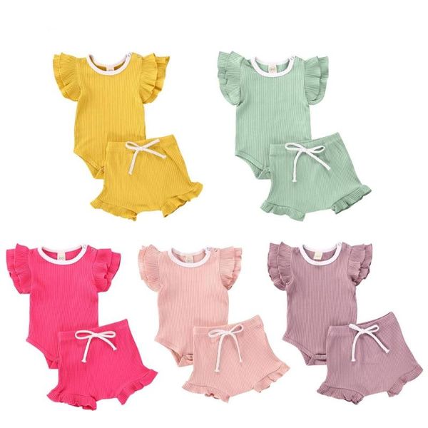 clothing sets baby girls summer solid knitted ribbed short sleeve outfits set ruffled bodysuits shorts 2pcs sunsuits 0-18m, White
clothing sets baby girls summer solid knitted ribbed short sleeve outfits set ruffled bodysuits shorts 2pcs sunsuits 0-18m, White