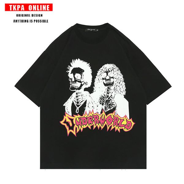 tkpa high street cartoon skull print short sleeve dark mourning t-shirt men's and women's hip hop, White
tkpa high street cartoon skull print short sleeve dark mourning t-shirt men's and women's hip hop, White