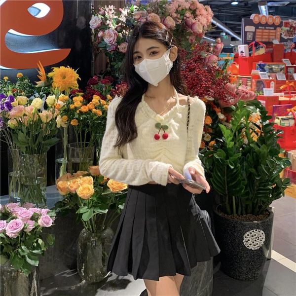 women's blouses & shirts korean autumn blouse shirt vintage v-neck sweet cherry three-dimensional decoration design halter full sleeve, White
women's blouses & shirts korean autumn blouse shirt vintage v-neck sweet cherry three-dimensional decoration design halter full sleeve, White