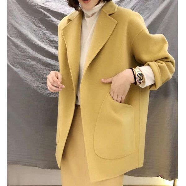 women's wool & blends double faced cashmere overcoat 2021 spring and autumn winter european loose large cocoon, Black
women's wool & blends double faced cashmere overcoat 2021 spring and autumn winter european loose large cocoon, Black