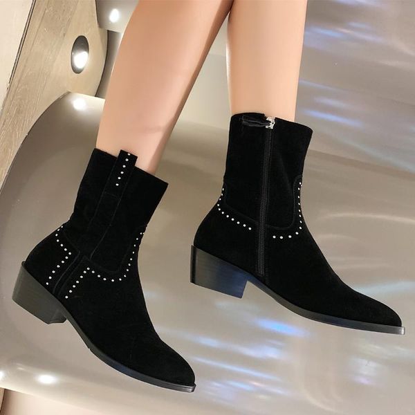 boots women's naatural cow suede leather med heel autumn ankle rivet elegant ladies warm plush dress short booties comfort shoes, Black
boots women's naatural cow suede leather med heel autumn ankle rivet elegant ladies warm plush dress short booties comfort shoes, Black