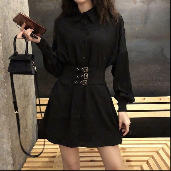 spring autumn short women dresses black shirt skater party metal buckle the waist clothes gothic, Black;gray
spring autumn short women dresses black shirt skater party metal buckle the waist clothes gothic, Black;gray