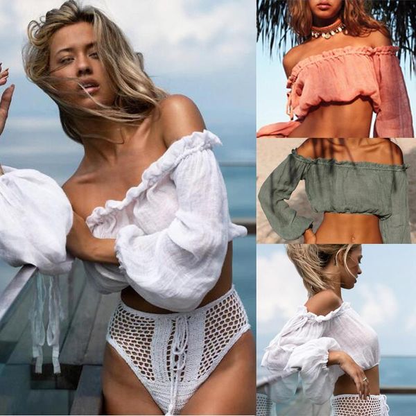 women bikini cover up swimwear beach off-shoulder blouse t-shirt summer women's, White;black
women bikini cover up swimwear beach off-shoulder blouse t-shirt summer women's, White;black
