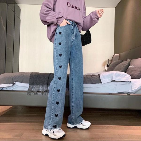 women jeans 2021 heart embroidery streetwear high waist wide leg pants vintage casual baggy straight denim trouser femme w29 women's, Blue
women jeans 2021 heart embroidery streetwear high waist wide leg pants vintage casual baggy straight denim trouser femme w29 women's, Blue