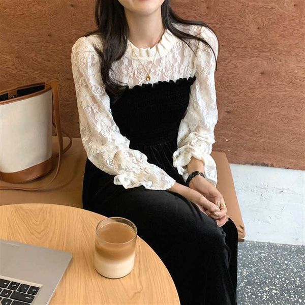 casual dresses lace vintage women o-neck elegant black female patchwork long sleeve korean autumn bazp, Black;gray
casual dresses lace vintage women o-neck elegant black female patchwork long sleeve korean autumn bazp, Black;gray