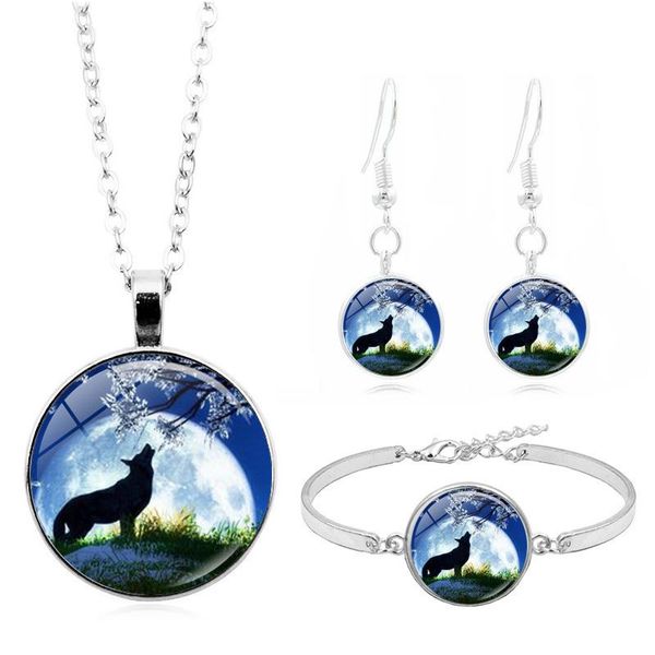 earrings & necklace howling wolf and moon art po glass cabochon fashion jewelry set bracelet earring sets for women, Silver
earrings & necklace howling wolf and moon art po glass cabochon fashion jewelry set bracelet earring sets for women, Silver