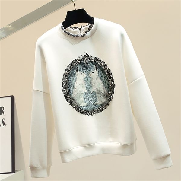 women's hoodies & sweatshirts korean fashion rabbit pearl diamond women sweetshirts long sleeve patchwork lace sweatshirt woman to, Black 
women's hoodies & sweatshirts korean fashion rabbit pearl diamond women sweetshirts long sleeve patchwork lace sweatshirt woman to, Black