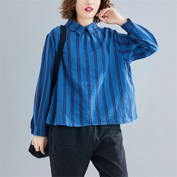 autumn arts style women peter pan collar long sleeve striped shirts cotton linen blouses loose casual femme s45 210512, White
autumn arts style women peter pan collar long sleeve striped shirts cotton linen blouses loose casual femme s45 210512, White