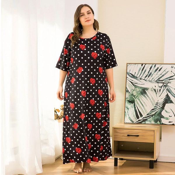 women's sleepwear 2021 summer plus size women home dress long pajamas for large loose short sleeve black dot print flower nightgrowns, Black;red
women's sleepwear 2021 summer plus size women home dress long pajamas for large loose short sleeve black dot print flower nightgrowns, Black;red