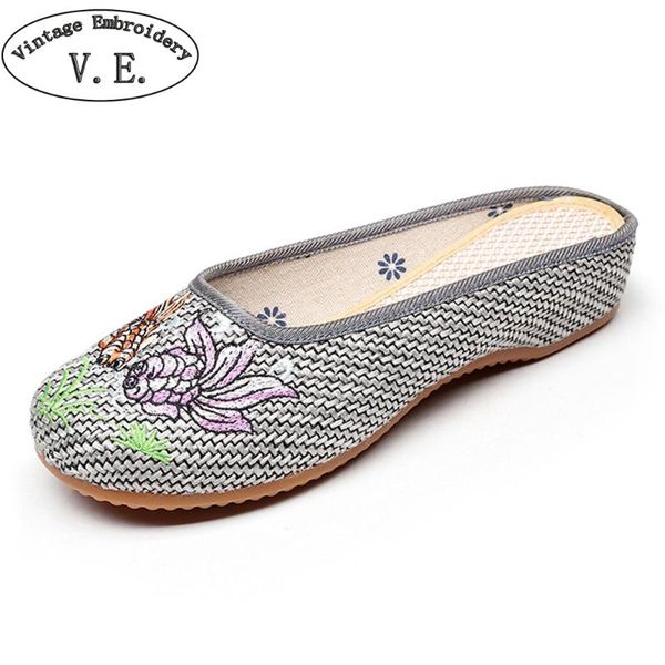 slippers chinese ethnic fish embroidered sandals women linen mules ladies close toe leisure comfort flat shoes sapatos, Black
slippers chinese ethnic fish embroidered sandals women linen mules ladies close toe leisure comfort flat shoes sapatos, Black